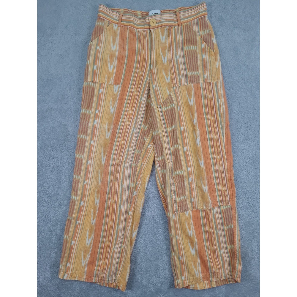 Women's Orange‎ Striped Linen Blend Pants Casual Boho Beach Vacation Size Medium